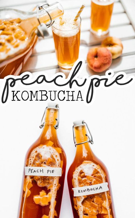 Blueberry Kombucha, Kombucha Flavors Recipes, Peach Kombucha, Homemade Peach Pie, Kombucha Flavors, Homemade Kombucha, Kombucha Recipe, Kombucha Tea, Fermentation Recipes