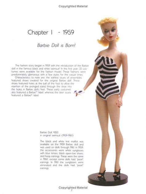 1959 Barbie, Original Barbie Doll, Ponytail Barbie, Vintage Ponytail, Fashion 60s, Original Barbie, Liddle Kiddles, Memories Book, Black And White Swimsuit