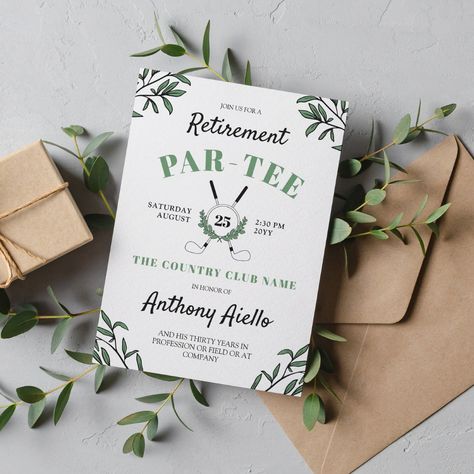 Greenery Golf Themed Retirement Party Invitation Formal Themes, Themed Graduation Party, Golf Theme Party, Farewell Celebration, Retirement Party Invitation, Retirement Party Gifts, Golf Birthday Party, Retirement Invitations, Retirement Party Decorations