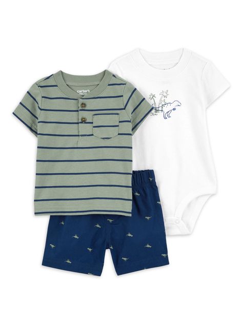 Arrives by Wed, Feb 14 Buy Carter's Child of Mine Baby Boy Shorts Outfit Set, 3-Piece, Sizes 0/3-24 Months at Walmart.com Baby Boy Cardigan, Outfit For Boys, Baby Ready, Summer Shorts Outfits, Boys Summer Outfits, Shorts Outfit, Summer Breeze