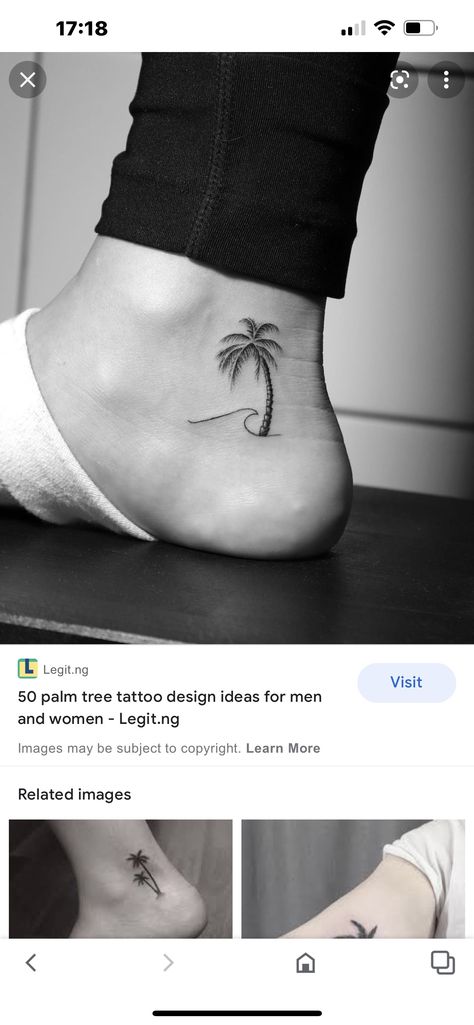 Palm Tree Tattoo Ankle, Palm Tree Tattoos, Palm Tattoo, Tropical Tattoo, Simple Tattoos For Women, Ankle Tattoos For Women, Anklet Tattoos, Palm Tattoos, Bone Tattoos