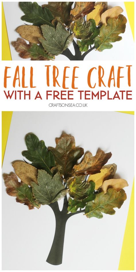 Fall Tree Craft with Real Leaves Autumn Leaf Crafts Kids, Free Tree Template, Montessori Activities Baby, Fall Tree Craft, Leaves Crafts, Fall Crafts For Toddlers, Autumn Leaves Craft, Preschool Crafts Fall, Tree Template