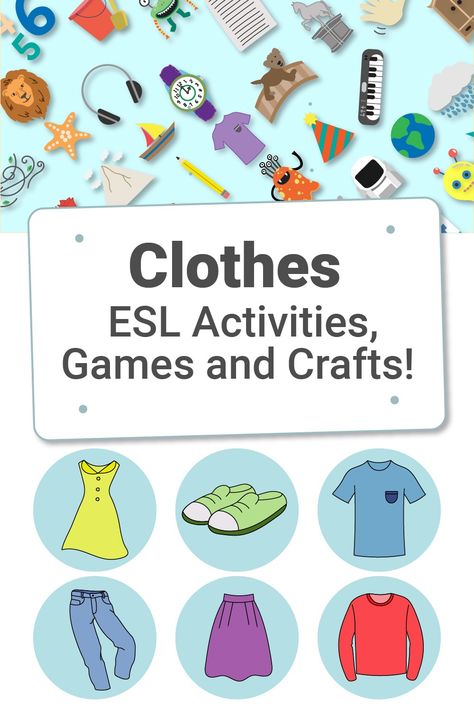 ESL clothes activities crafts and games for children Clothes Worksheets For Kids Activities, Clothes Activities For Kids, Clothes Worksheets For Kids, Clothes Esl, Esl Clothes, Vocabulary Games For Kids, English Language Activities, Clothes Worksheet, Primary School Activities