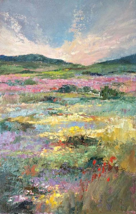 Monet Paintings Flowers, Impressionist Paintings Aesthetic, Landscape Paintings Impressionist, Peaceful Acrylic Painting, Claude Monet Background, Impressionist Painting Ideas, Impressionist Flower Paintings, Messy Painting Aesthetic, Spring Landscape Paintings