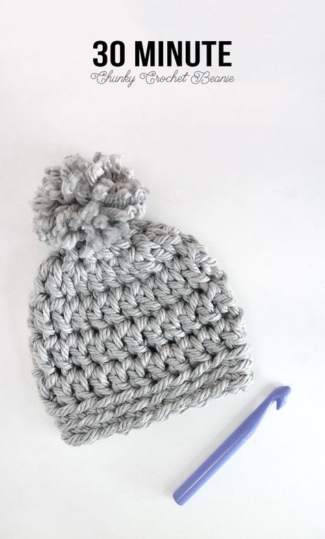 Easy Chunky Crochet Beanie - a 30 minute hat! Free pattern from Persia Lou Chunky Crochet Beanie, Crochet Hat Patterns, Crochet Hat Free, Pola Amigurumi, Crochet Beanie Pattern, Crochet Hats Free Pattern, Knitting Needle, Beanie Pattern, Crochet Baby Hats