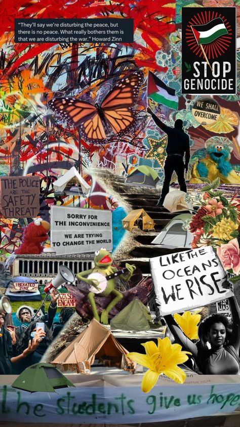 ✊✊✊🔥🔥 #protest #resist #politicalart #muppets #letgazalive #freepalestine #stopgenocide #riseup #liberation #solidarity #fightthepower Protest Collage Art, Protest Collage, Art Protest, Howard Zinn, Caw Caw, Protest Art, Collage Book, Big Mouth, Cool Backgrounds