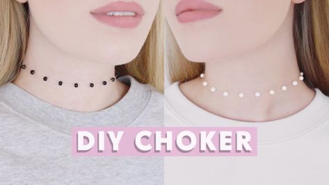 Design Your Own Minimalist Chokers In 5 Steps – DIY Ways Diy Chockers, Choker Diy, Diy Choker Necklace, Kalung Choker, Diy Choker, Pearls Diy, Diy Vetement, Bead Choker, Handmade Jewelry Tutorials