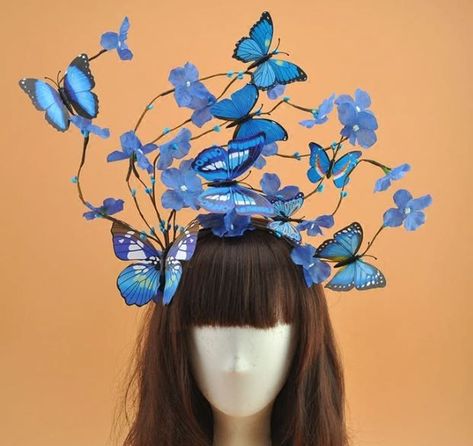 Cosmic Costume, Butterfly Headband, High Fashion Hair, Butterfly Crown, Performance Hairstyles, Hat With Bow, Band Photography, Wedding Party Accessories, Fascinator Headband