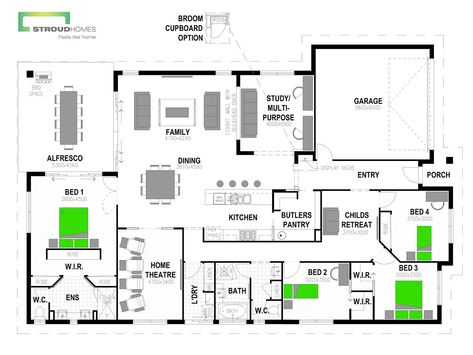 Wildflower 300 Home Design | Stroud Homes Stroud Homes, Porch Bed, Long House, Courtyard House Plans, House Design Plans, Dream High, Family House Plans, Courtyard House, Butler's Pantry