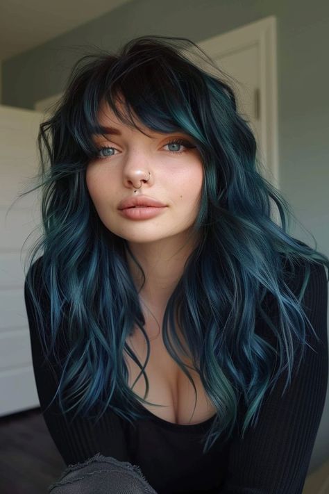 Sapphire Hair Color, Short Hair Protective Styles, Mermaid Hair Colors, Dark Teal Hair, Hair Protective Styles, Extreme Hair Colors, Funky Hair Colors, Witchy Hair, Hair Styles Long Hair