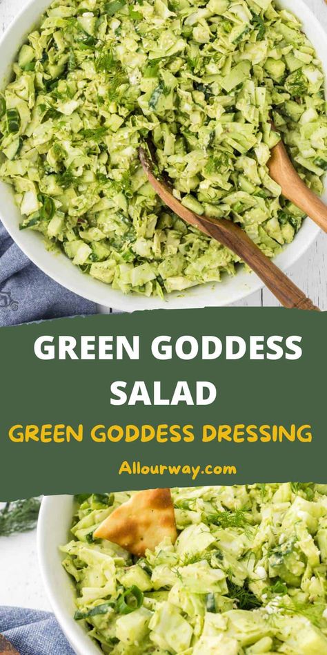 Green Goddess Salad and Dressing Green Godesses Salad Dressing, Green Godesses Dressing, Green Godesses Salad Recipe, Goddess Salad Recipe, Green Goddess Salad Recipe, Salad And Dressing, Pearl Couscous Salad, Green Goddess Dip, Green Goddess Salad Dressing