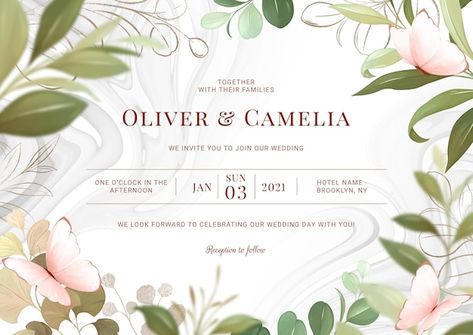 Horizontal greenery wedding invitation c... | Premium Vector #Freepik #vector #background #pattern #flower #frame Horizontal Invitation Card, Blue Watercolor Floral, Floral Wedding Invitation Card, Wedding Invitation Card Template, Invitation Card Template, Greenery Wedding Invitations, Wedding Invitation Card, Wedding Prep, Peach Roses