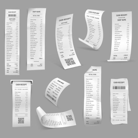 Receipts, paper bills and cash checks or... | Premium Vector #Freepik #vector #paper #ticket #voucher #price Receipt Design Ideas, Shopping Receipt, Payment Invoice, Receipt Design, Bill Design, Hair Tomboy, Receipt Paper, Atm Machine, Holiday Gif