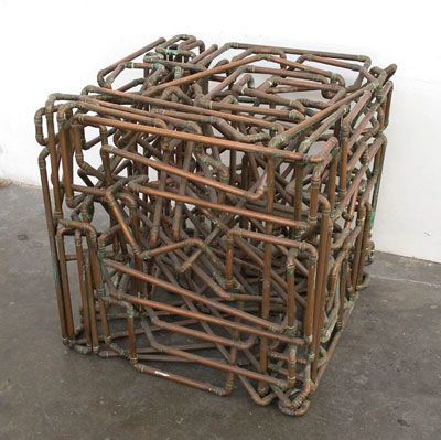 Julian Wild - Copper tube sculpture Tube Sculpture, Copper Projects, Cube Sculpture, Contemporary Baskets, Art Cube, Bull Art, Art Lamps, Copper Tube, Sculptural Object