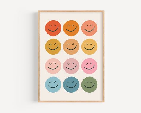 JunicaKids - Etsy United Arab Emirates Colorful Nursery Decor, Smiley Face Print, Retro Smiley Face, Colorful Nursery, Modern Playroom, Playroom Art, Toddler Gift, Earthy Color Palette, Boho Nursery Decor