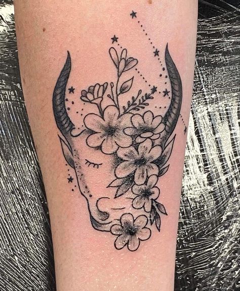 Taurus tattoo Taurus Women Tattoo, Bull Tattoo Feminine Taurus, Taurus Bull Tattoos For Women, Feminine Taurus Tattoo, Taurus Tattoo For Women, Tattoos Taurus, Taurus Flower, Tattoo Taurus, Back Of Ankle Tattoo