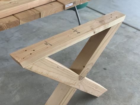 One of my bigger and more spontaneous projects this summer was building an X-leg outdoor table. We have a nice deck with a beautiful view and we haven’t really utilized it as much as we wanted to in our house so far.    If you’re looking to build this table, make sure to read this entire post.   This table is so affordable to build. The total of all these supplies listed should cost around $90. And you have a super durable table that will hopefully last you for years to come… Outdoor Table Legs Ideas, X Leg Dining Table, How To Make Table Legs Easy Diy, Outside Table Ideas, How To Make Table, Wood Patio Table, Make Table, Diy Patio Table, Diy Table Legs