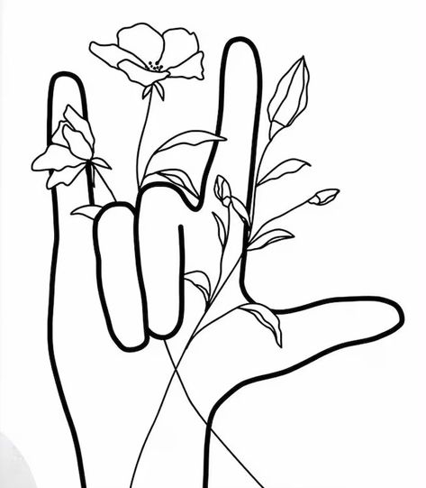 Sign Language I Love You Drawing, Deaf Art Ideas, Learning Asl Aesthetic, Asl Coloring Pages, Asl Drawing, Deaf Tattoo, Asl Tattoo, Deaf Culture Art, Tattoo Types