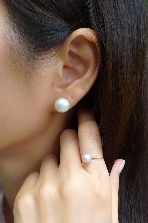 Natural Pearl Stud Earrings in gold. Health Hygiene, Light Ivory, Gold Stud Earrings, Ivory Pearl, White Freshwater Pearl, Natural Pearl, Gold Stud, Large Earrings, Pearl Stud Earrings