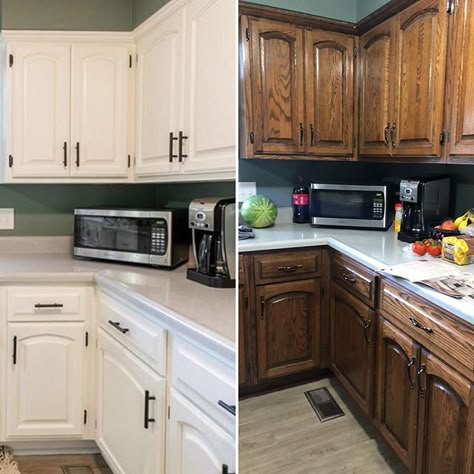 I painted these dark oak kitchens for homeowners who were getting ready to sell their home. Oh what a difference it makes! And FYI - their house is sale pending. Let’s face it, kitchens and baths sell homes, and sometimes it makes sense to spend money to make money. Paint color is Simple White (a Ben Moore color). LOTS of kitchens in the pipeline, including some gorgeous putty colored cabinets, and an a retro style kitchen in mint green, that I can’t wait to do! #kitchensofinstagram Oak Kitchens, Retro Style Kitchen, Java Gel, Painted Kitchen Cabinets Colors, Kitchen Refresh, General Finishes, Rockler Woodworking, Kitchen Cabinets Makeover, Cabinet Makeover