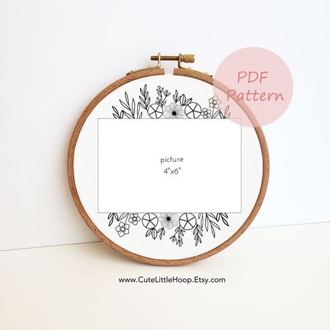 [CommissionsEarned] 'The Listing Is For Digital File. No Physical Item Will Be Shipped. This Floral Photo Holder Pdf Embroidery Pattern Is Suitable For Both Beginner And Advanced Level. The Photo Frame Hand Embroidery Design Can Be Used For Home Decor And Diy Gift. You Will Receive * Transferring Pattern Instructions. * Pattern In Size 8' Hoop Only. * Photo Size 4'X6' Important - No Stitch Guides And No Color Guide For The Patterns. - Be Creative! Enjoy And #digitalembroiderypatterns Embroidery Patterns Pictures, Embroidery Frame Pattern, Embroidery Products To Sell, Embroidery Picture Holder, Embroidery With Photo, Embroidered Picture Frame, Hoop Art Patterns, Photo Embroidery Hoop, Embroidery Photo Frame