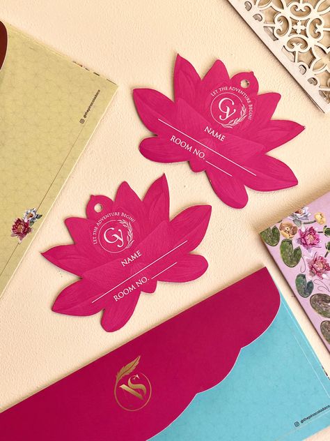 Lotus Wedding Invitation, Wedding Luggage Tags, Luggage Tags Wedding, Lotus Shape, Indian Wedding Invitation Card Design, Wedding Logo Monogram, Indian Wedding Invitation Cards, Wedding Invitation Card Design, Wedding Logo