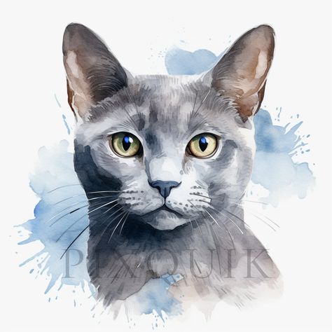 Russian Blue Cat Painting, Blue Cat Painting, Blue Russian Cat, Wc Ideas, Russian Blue Kitten, Russian Cat, Cat Illustrations, Russian Blue Cat, Cat Clipart