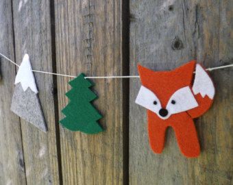 Mountain Garland, Room Garland, Woodland Garland, Felt Woodland, Felt Garlands, Baby Shower Garland, Fox Birthday, Fox Baby Shower, Fox Nursery