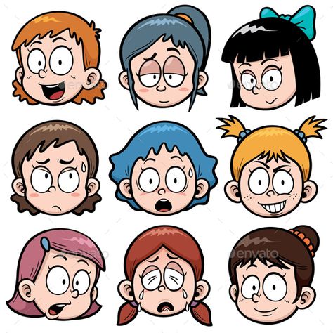 Girls Faces Fun Faces Drawing, Girls Cartoon Face, Character Design Ideas, Smile Vector, Faces Cartoon, Shy Smile, Cute Cartoon Faces, Cartoon Faces Expressions, Expression Face