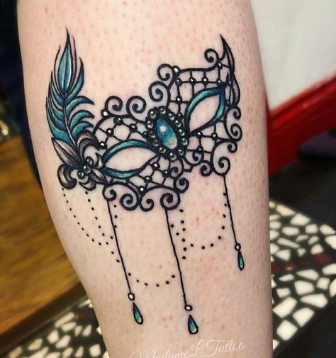 Masquerade Tattoos For Women, Mascarade Mask Tattoo, Masquerade Mask Tattoos For Women, Mardi Gras Tattoo Ideas, Mask Tattoos For Women, Mardi Gras Mask Tattoo, Nola Tattoos Ideas, New Orleans Tattoos, Mardi Gras Tattoo