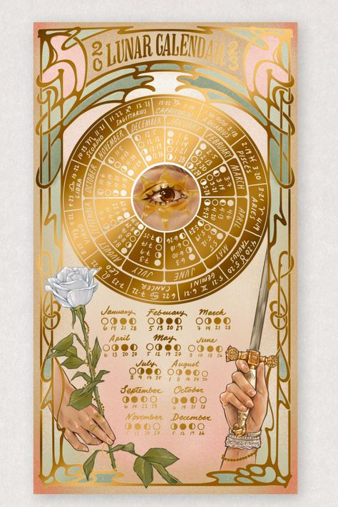 Astrology Calendar, Moon Phase Calendar, Amelia Rose, Calendar Poster, Moon Calendar, Fantasy Decor, Lunar Calendar, Dragon Illustration, Moon Illustration