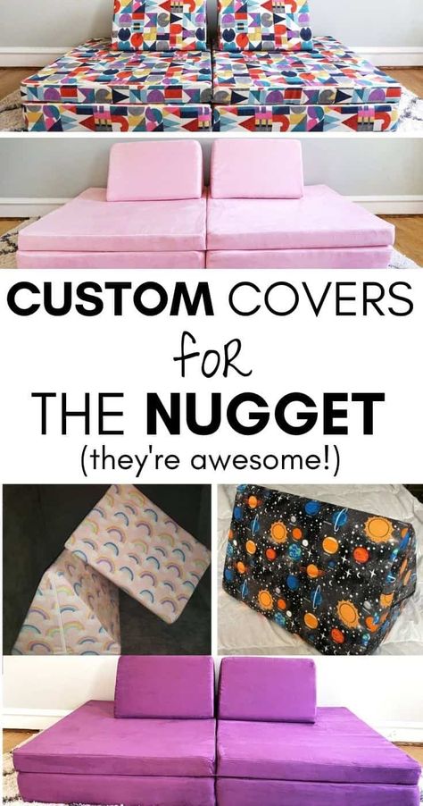 If you're looking beyond standard colors for your Nugget couch, we've tracked down some custom Nugget covers; check out these cool designs! Diy Nugget Couch Cover, Nugget Color Combinations, Nugget Couch Colors, Diy Nugget Couch, Kids Study Spaces, Diy Couch Cover, Nugget Couch, Best Toddler Toys, Craft Furniture