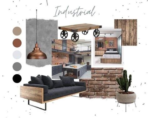 Industrial Decor Living Room, Style Tips And Tricks, Materials Board Interior Design, Industrial Design Style, Mood Board Interior, Design Mood Board, Industrial Home Design, Interior Architecture Drawing, Interior Design Presentation