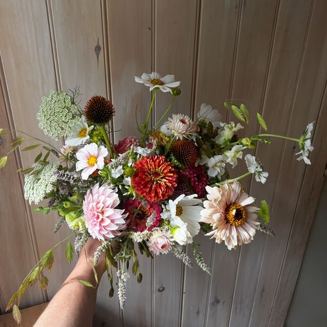 The gifts and textures of the perennial garden—apple mint, northern sea oats, phlox, joe pye, and echinacea cones—make this bouquet for me. Those @dawncreekfarm & @floretflower zinnias are pretty great too, plus dahlias, strawflower, snaps, cosmos, and ammi. All grown, harvested, and arranged by me for H & E. Northern Sea Oats, Joe Pye, Sea Oats, Apple Mint, Perennial Garden, Dahlia, Cosmos, Perennials, Oats