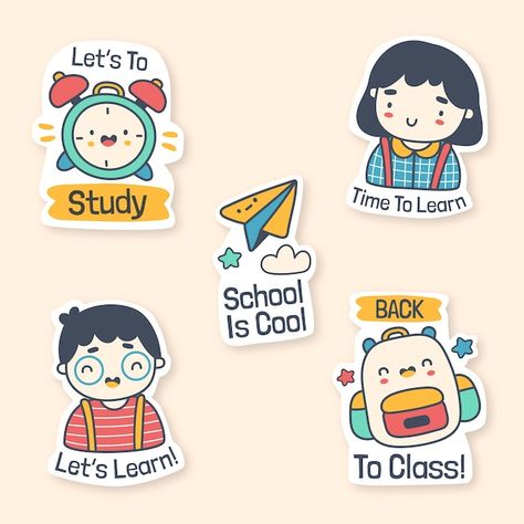 Free Vector | Hand drawn back to school landing page template Kids Stickers Printable, Digital Stickers Png, Back To School Quotes, Motivational Stickers, Cartoon Designs, Muslin Wraps, Cartoon Png, Inspirational Text, Motivational Sticker