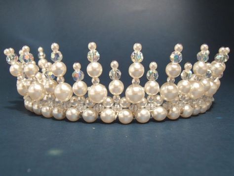 Diy Tiara, Pearl Crown, Beaded Crown, Tiaras Jewellery, Bead Hair Accessories, Diy Crown, Pearl Tiara, Hair Adornments, Czech Crystal