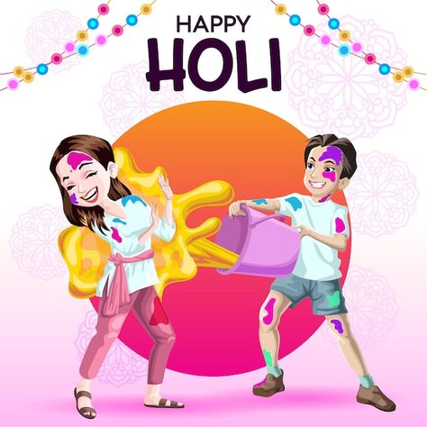 Holi greetings with joyful boy and girl ... | Premium Vector #Freepik #vector #music Holi Painting, Holi Drawing, Holi Greetings, Holi Poster, Radha Krishna Holi, Beautiful Relationship, Holi Images, Holi Wishes, Kangen Water