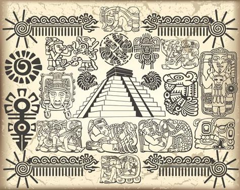 Aztec vector 15 The Aztecs Mark on Modern Art and Culture Inca Art, Aztec Drawing, Mayan Tattoos, Aztec Symbols, Aztec Tattoos, Aztec Tattoo Designs, Mayan Symbols, Maya Art, Aztec Culture