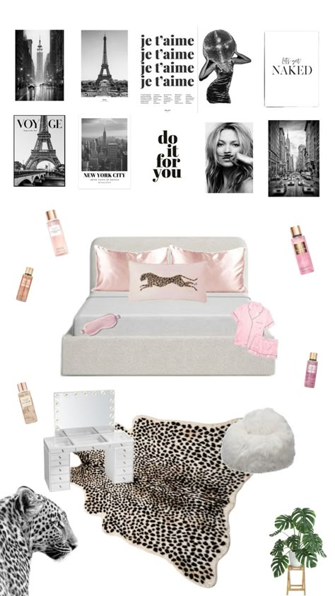 White And Leopard Bedroom, Navy And Leopard Bedroom, Black And Pink Room Aesthetic, Pink Black And White Bedroom, Cheetah Print Rooms, Different Room Aesthetics, Leopard Room, Leopard Bedroom, Black Bedroom Aesthetic