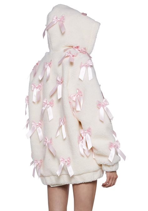 cuz cross your heart hope to die. This jacket has a sherpa construction, an all over ribbon design, front pockets, and a front zip closure Ribbon Jacket, Outfits Clubbing, Pinup Doll, Coquette Bows, Pink Angel, Trendy Halloween Costumes, Ribbon Dress, Sugar Thrillz, Sherpa Hoodie