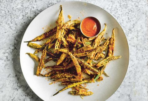 Okra Fries by Chef Naveed of Dishoom - Feed the Lion Okra Fries, Brunch Places, Tamarind Chutney, Fries Recipe, New Cookbooks, Okra, Dipping Sauce, Deep Fried, Chutney