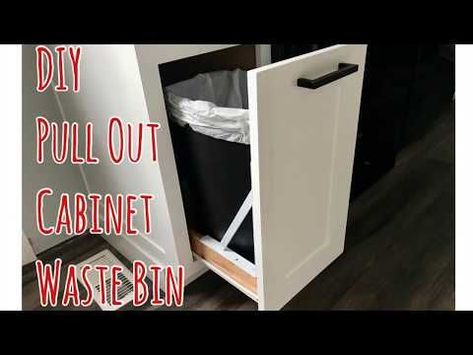 Under Counter Trash Can Diy, Bin In Kitchen, Diy Buffet Cabinet, Kitchen Rubbish Bin, Kitchen Budget, Hide Trash Cans, Can Cabinet, Diy Buffet, Pull Out Trash Cans