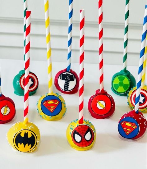 Super Hero Cake Pops, Avengers Cake Pops, Marvel Cake Pops, Avengers Treats, Super Hero Cupcakes, Superhero Cake Pops, Event Desserts, Sugar Cookies Birthday, Elsa And Spiderman