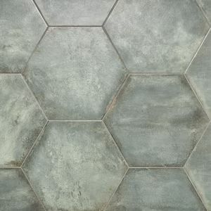 Angela Harris Fuller Aquamarine 20.47 in. x 23.62 in. Matte Porcelain Floor and Wall Tile (10.11 sq. ft./Case) Artmore Tile, Angela Harris, Hexagon Floor, Polished Porcelain Tiles, Ivy Hill Tile, Merola Tile, Modern Color Palette, Hexagon Tiles, Commercial Flooring