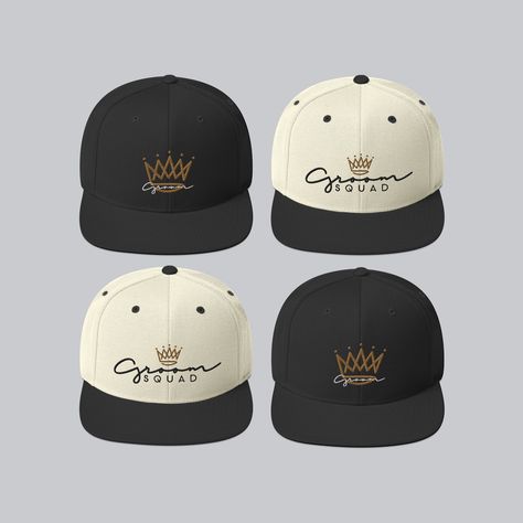 "*Welcome to SWAG HOUSE ASK ABOUT DISCOUNTS FOR LARGE ORDERS! - FREE SHIPPING OVER $35 This Groom & Groom Squad design is a little more low key for the guys who would like to have some matching hats for their Bachelor Party night or trip but aren't looking for something super front page. o HAT DETAILS o These Snap back's exude quality craftsmanship. It's structured with a firm front panel, flat visor, and full buckram. Made with 8 rows of stitching on the brim, pro-stitching on the crown, and 6 Bachelor Hats For Guys, Bachelor Party Gifts For Guys, Groomsman Hats, Bachelor Party Shirts For Guys, Bachelor Party Themes For Guys, Mens Bachelor Party Ideas, Bachelor Party Ideas For Guys, Groomsmen Hats, Bachelor Ideas