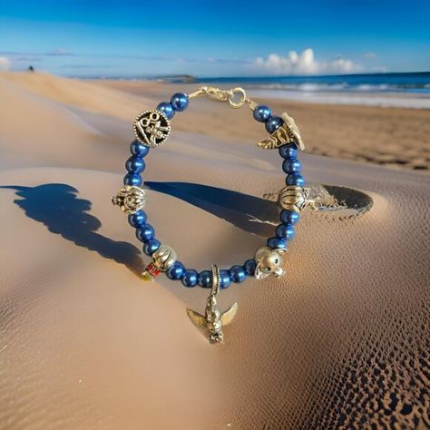 Harry Potter Blue pearl Bracelet~ 7 inches.  Handmade Blue Pearl Bracelet, Harry Potter Charms, Blue Pearl, Blue Bracelet, Blue Beads, Pearl Bracelet, Handmade Shop, Royal Blue, Harry Potter