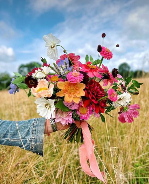 Jewel Tone Wildflower Bouquet, Wildflower Prom Bouquet, Bright Wildflower Wedding Bouquet, Bright Summer Wedding Flowers, Cosmo Bouquet, Summer Bouquet Wedding, Fall Wildflower Wedding, Tulip Bouquets, Zinnia Bouquet