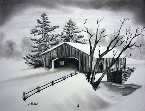 Bridges | Adamsart Emmet Kelly, Charcoal Sketches, Easy Pencil Drawings, Bridge Drawing, Landscape Pencil Drawings, Winter Drawings, Drawing Charcoal, Nature Sketch, Charcoal Drawings