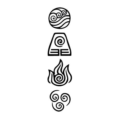 Avatar Symbols, Element Tattoo, Atla Tattoo, Avatar Tattoo, Buddhist Beliefs, Elements Tattoo, Pokemon Tattoo, Fire Tattoo, 4 Elements