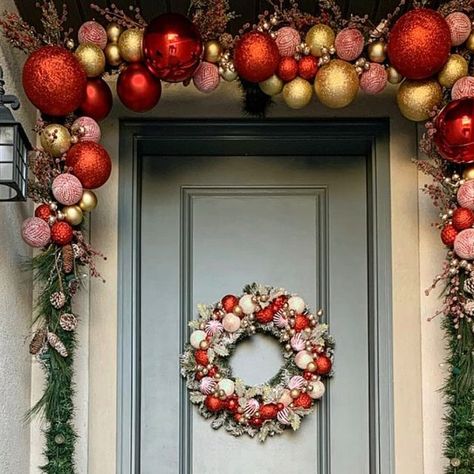 Shandy & Mark➕Modern Farmhouse on Instagram: "Lots of ya have been asking if I was going to recreate my Halloween arch.. I’m happy to say Project Christmas arch is go for launch! 🎄🎁✨ • I hit up @cominghomestores last week and snagged some gorgeous ornaments. If you’re local to Utah, you need to get your buns in there and see… CHRISTMAS. HEAVEN! 🎅🏻🎄 • To get this look: I wrapped my PVC pipes in faux garland so it’d blend well. Added some garlands from Joanns & lights from Home Depot. I used Diy Ornament Arch, Ornament Arch, Christmas Heaven, Halloween Arch, Faux Garland, Christmas Arch, Garland Ideas, Pvc Pipes, Shandy